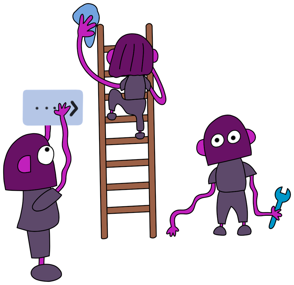 Hand drawing of robo monkeys working on the menu bar. Drawn by David Hernandez.